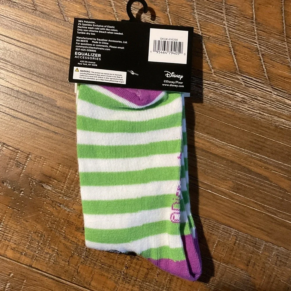 NEW Disney Pixar Toy Story Buzz Lightyear‎ Crew Socks Green Striped Mens 9-13